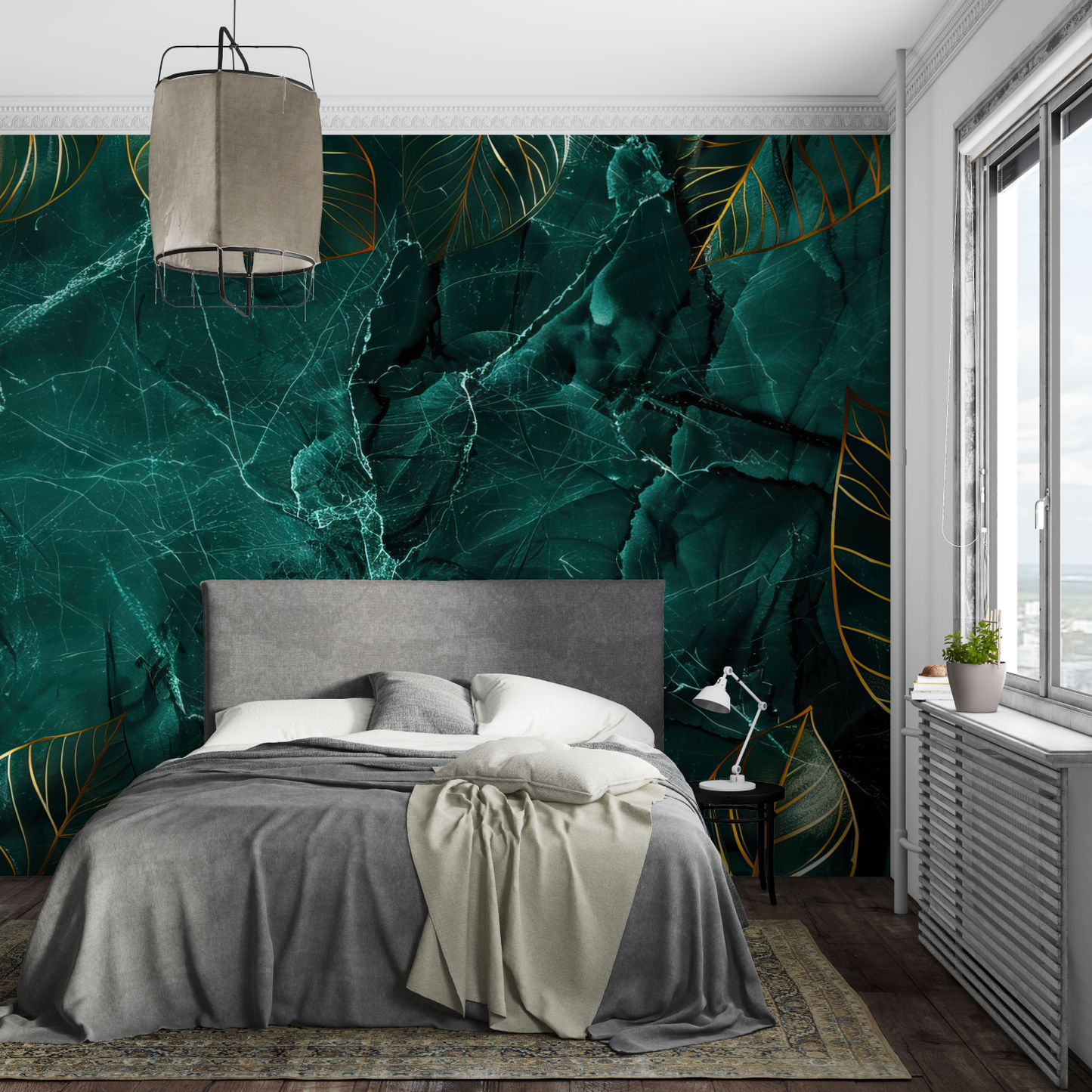 Papel pintado verde oscuro - panorama de la pared