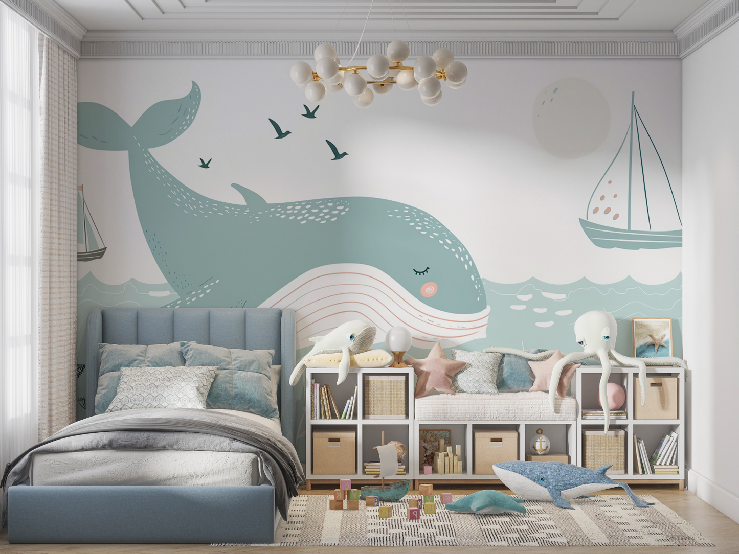 Papel pintado infantil Ballena pastel - dormitorio de niño