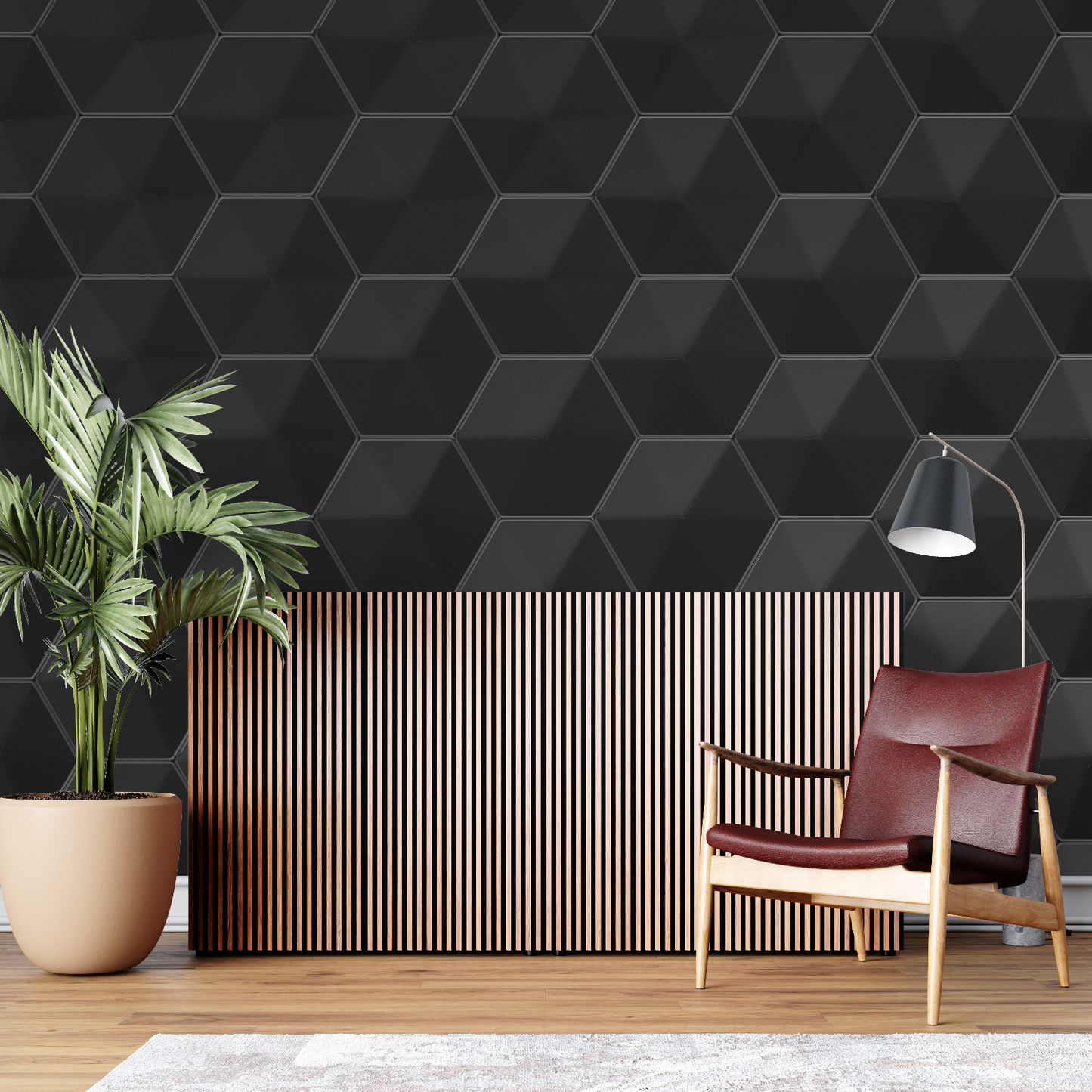 Papel pintado hexagonal negro - merlin leroy