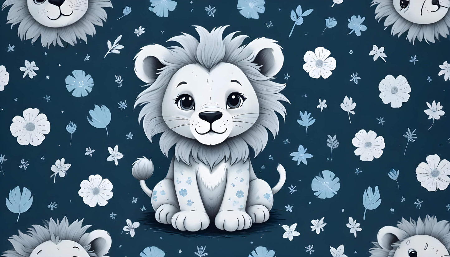 Papel pintado infantil Cachorro de león azul