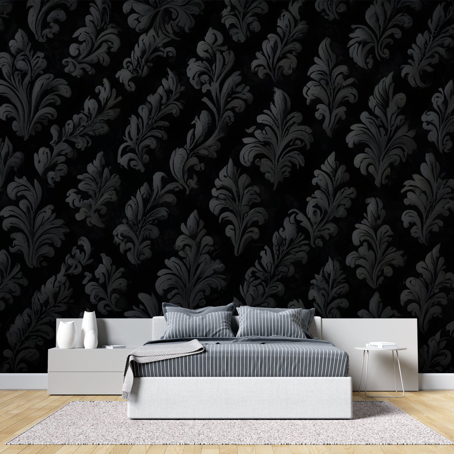 Papel pintado damasco negro - salón