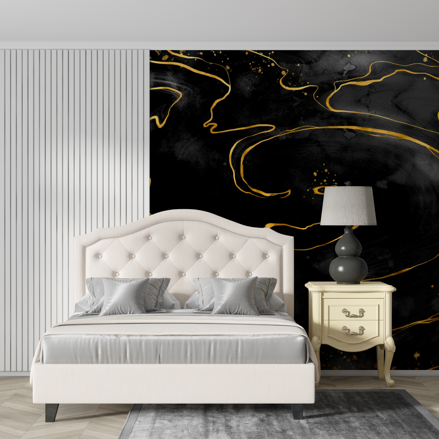 Papel pintado de mármol negro y dorado - contemporáneo