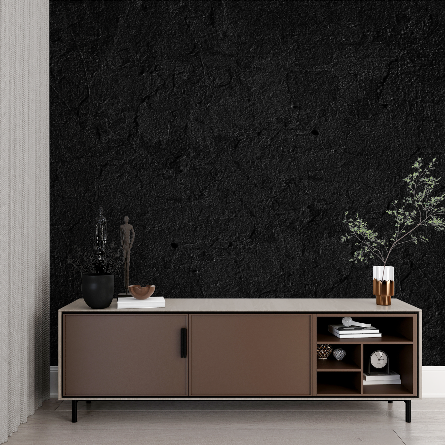 Papel pintado con efecto material negro - contemporáneo
