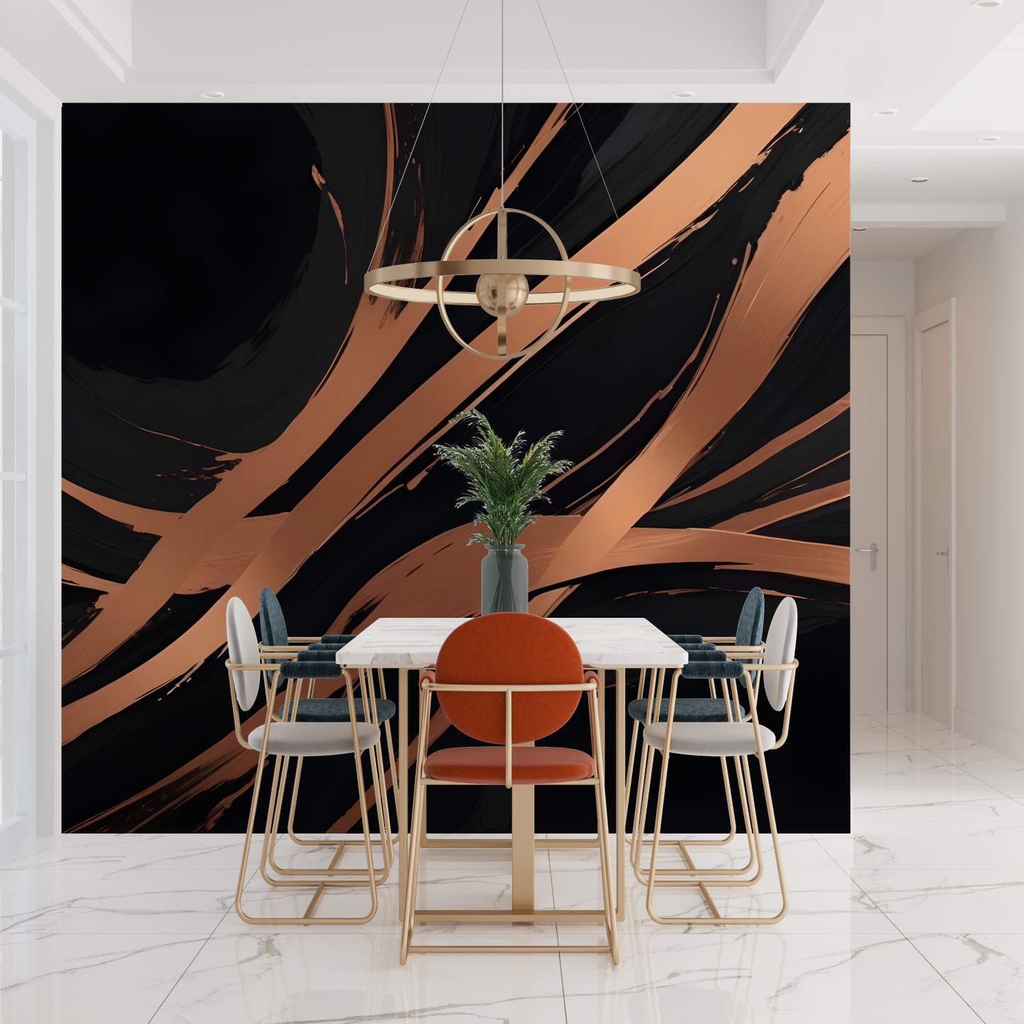 Papel pintado negro y cobre - contemporáneo