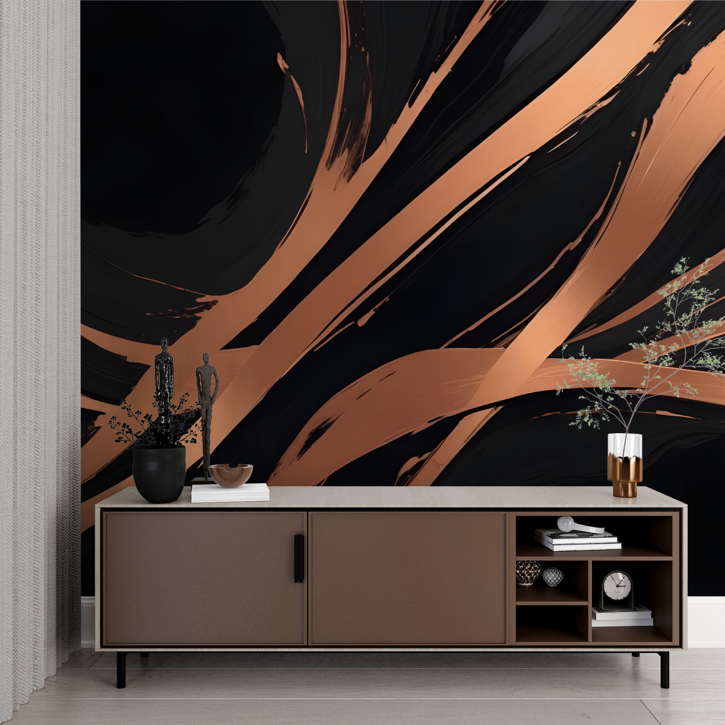 Papel pintado negro y cobre - diseño