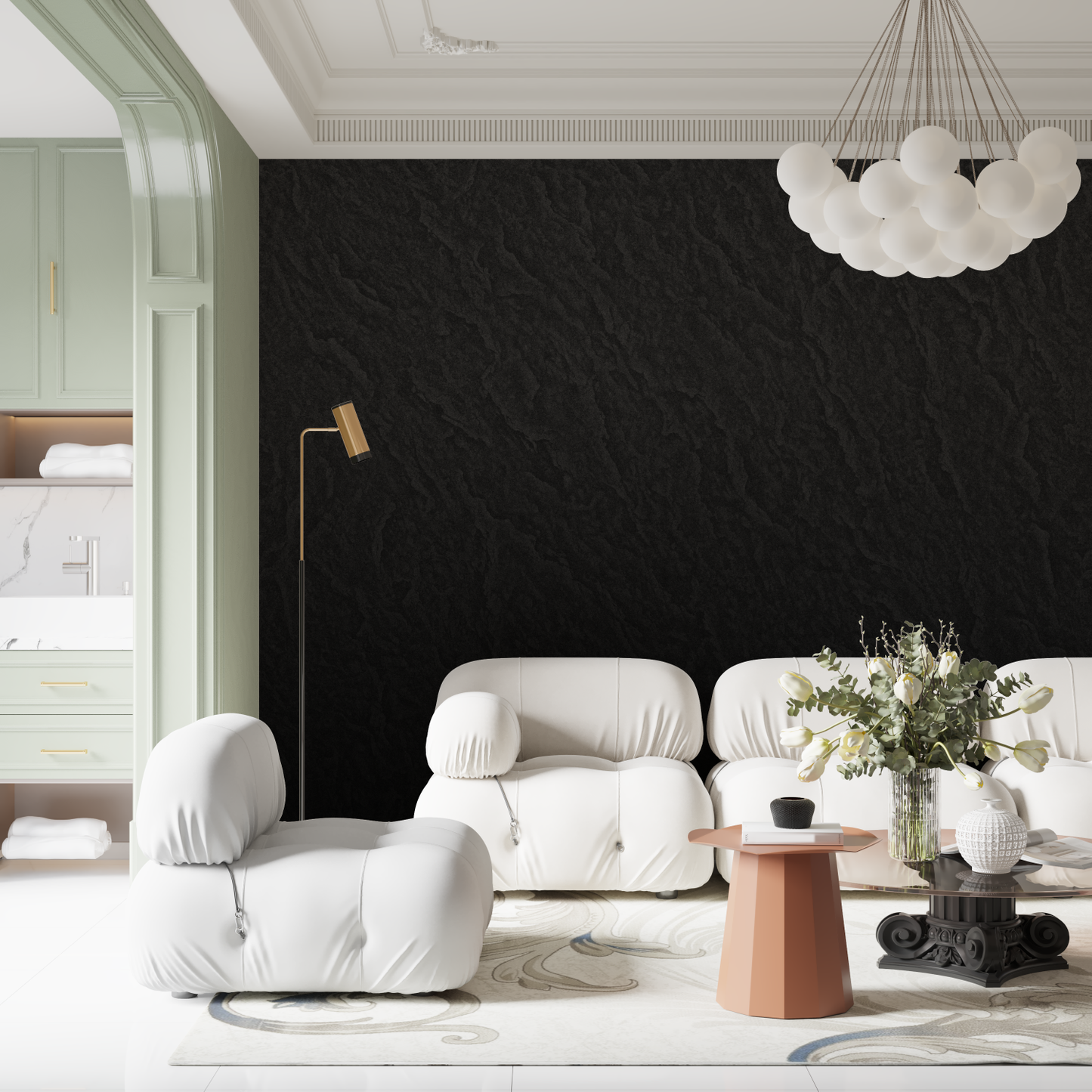 Papel pintado efecto cuero negro - contemporáneo