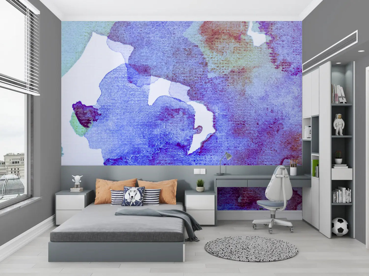 Papel pintado con graffiti en acuarela para adolescentes - pared panorámica del dormitorio
