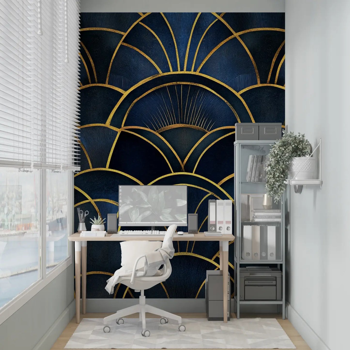 Papel pintado Art Deco azul dorado - merlin leroy