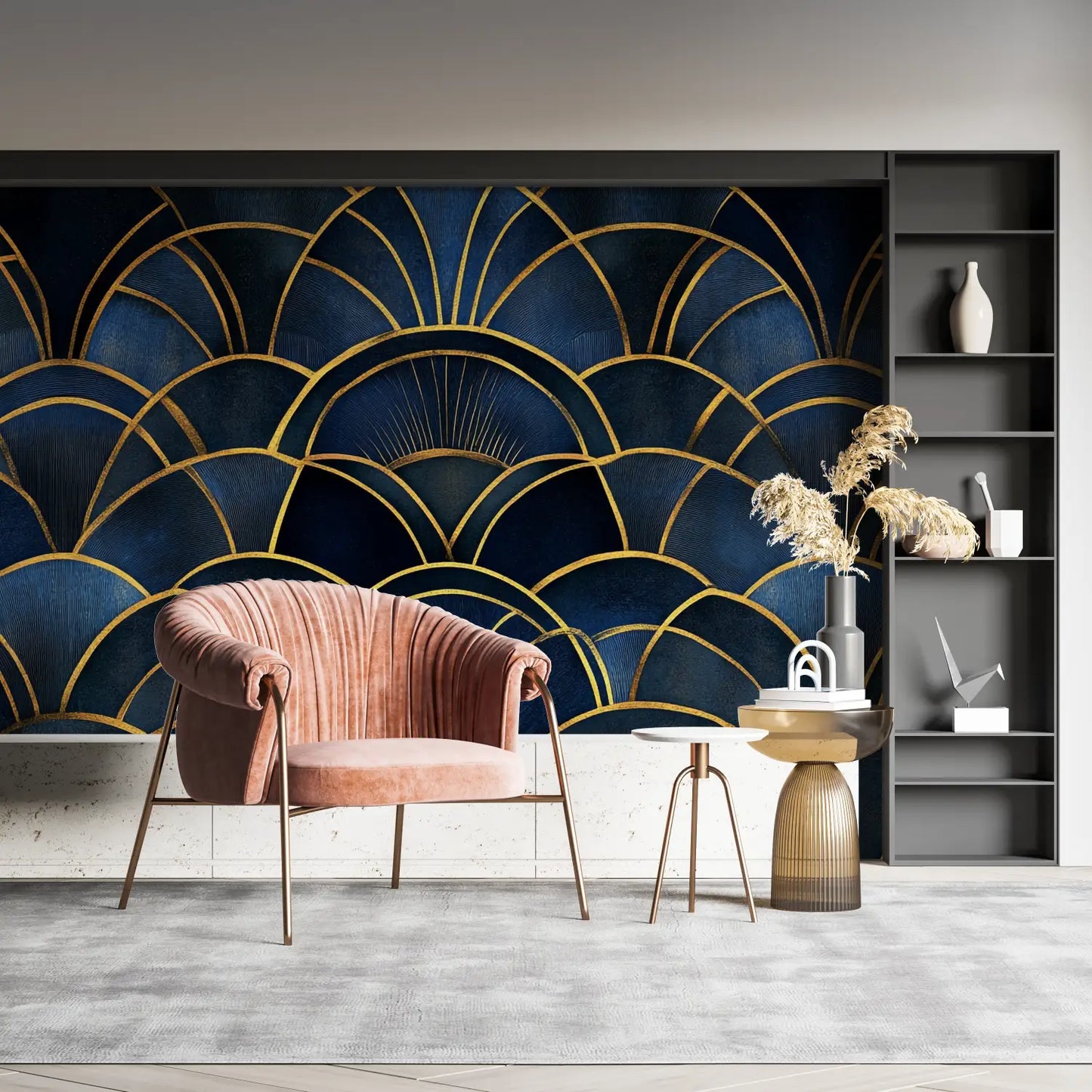 Papel pintado Art Déco azul dorado - hecho a medida