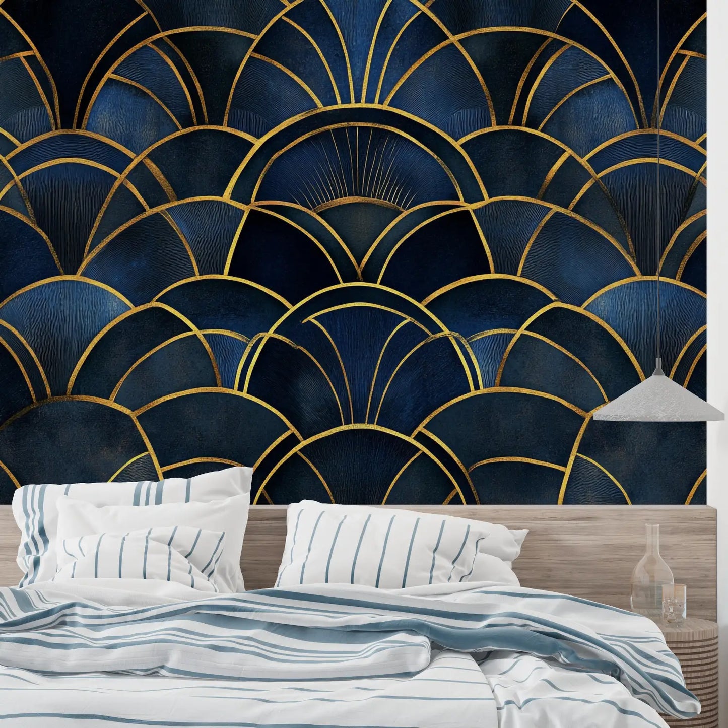 Papel pintado Art Deco azul dorado - panorama de la pared