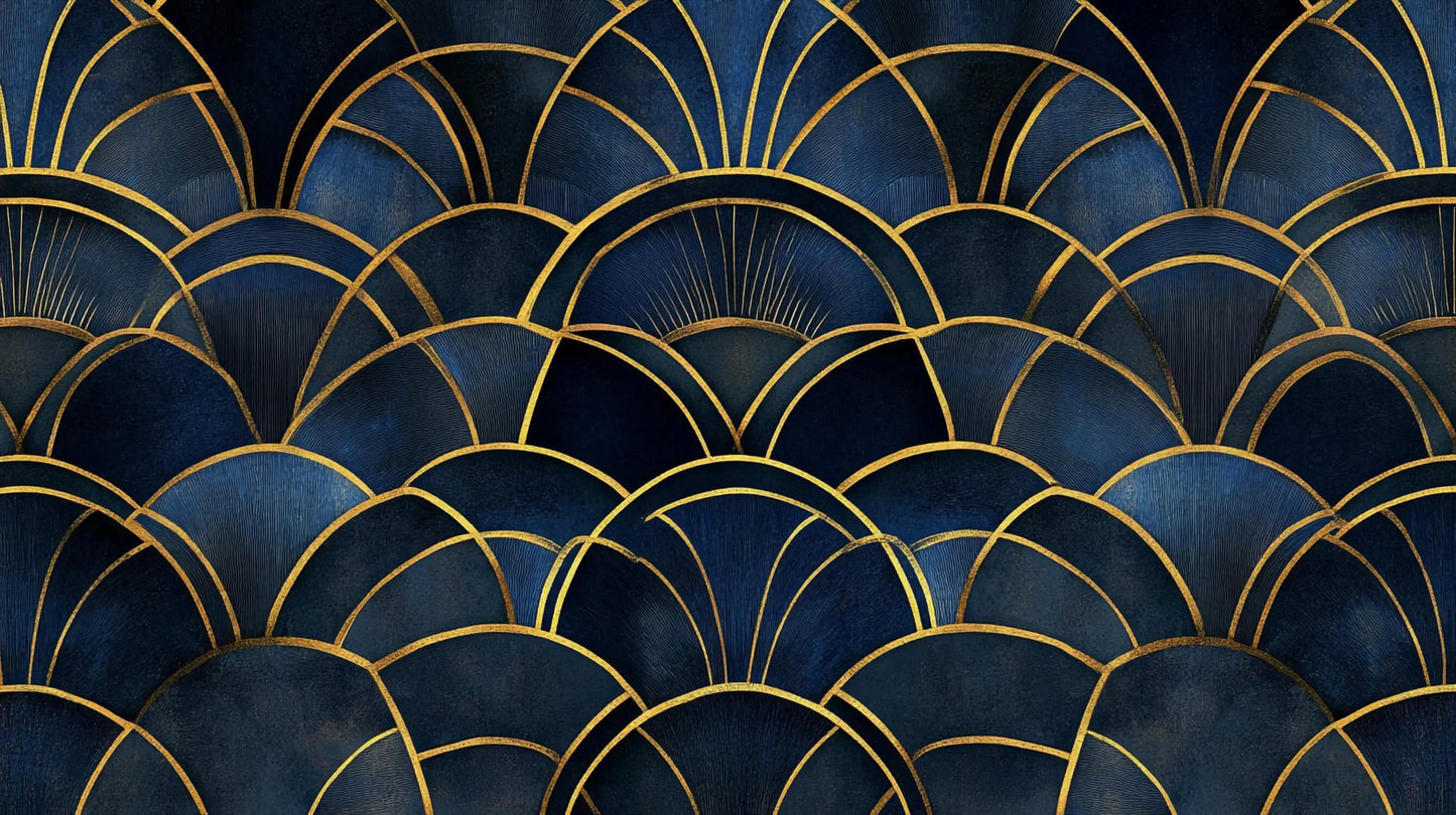 Papel pintado Art Déco azul dorado