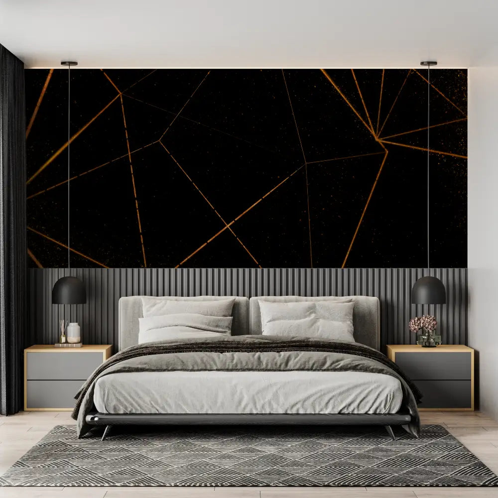 Papel pintado Art Déco negro y dorado - mural panorámico