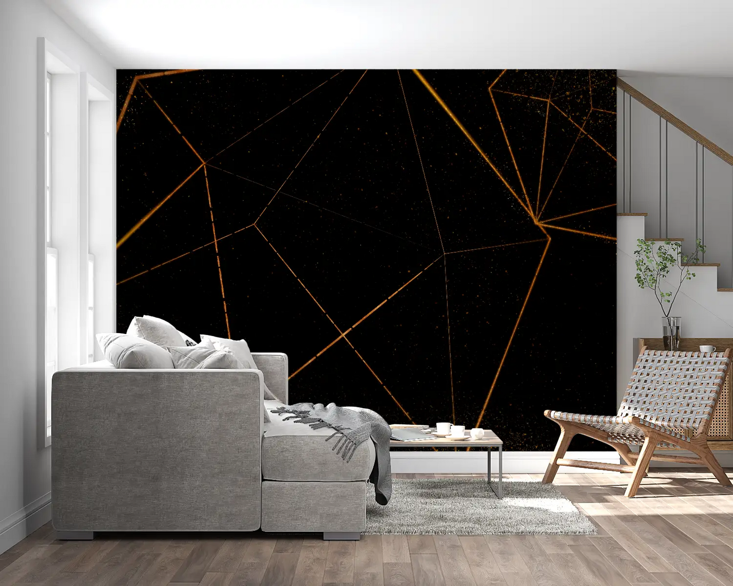 Papel pintado Art Déco negro y dorado - salón