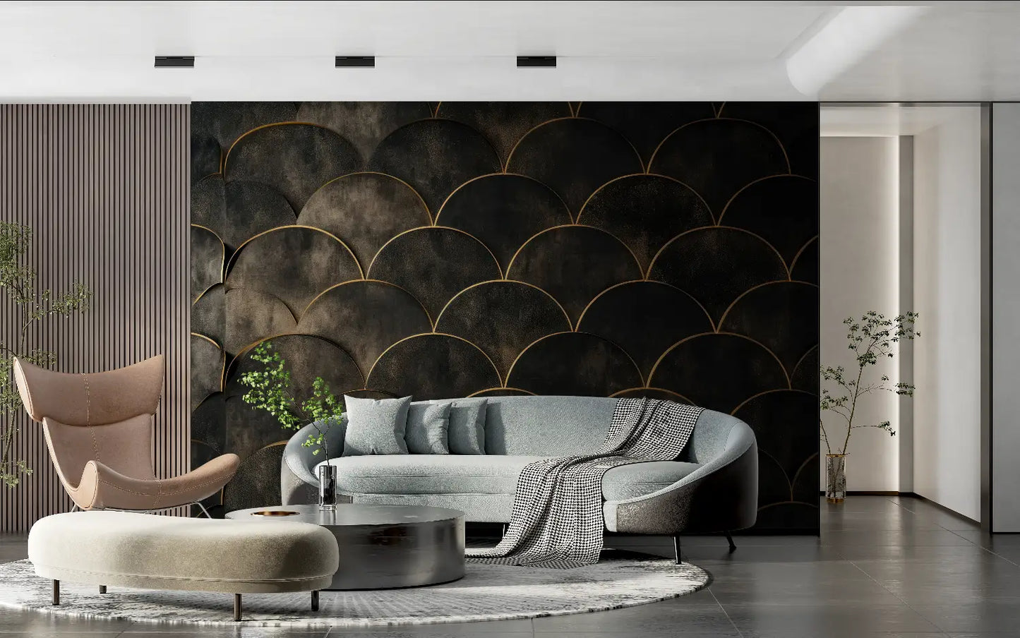 Papel Pintado Art Deco Negro Y Dorado - cabecero