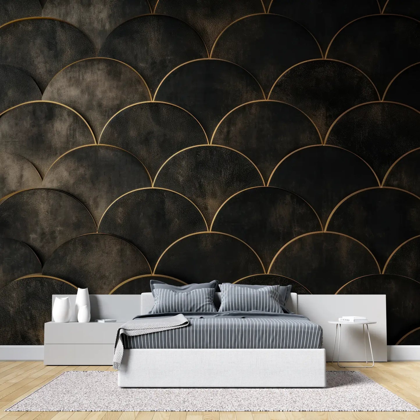Papel pintado Art Deco negro y dorado - sala de estar