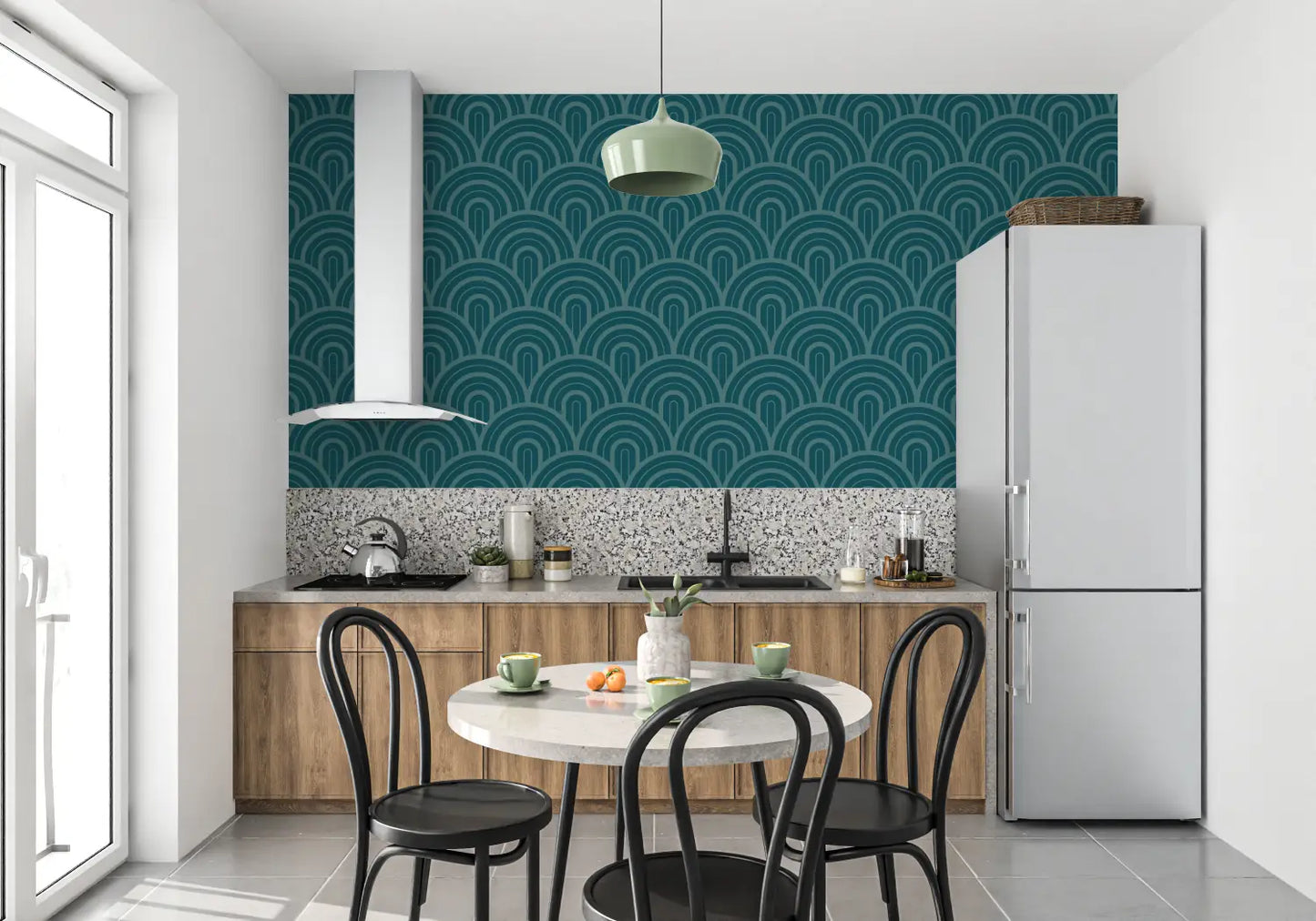 Papel pintado azul pato con estampado - papel pintado pano