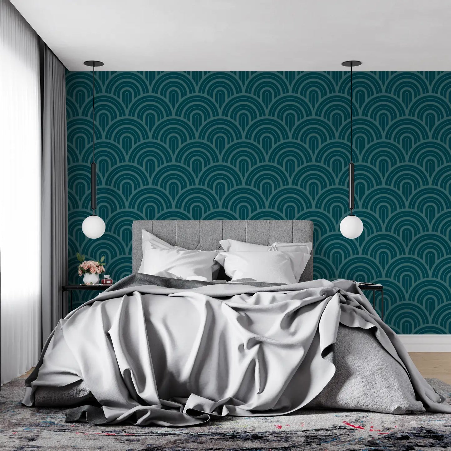 Papel pintado azul pato con estampado - 4murs