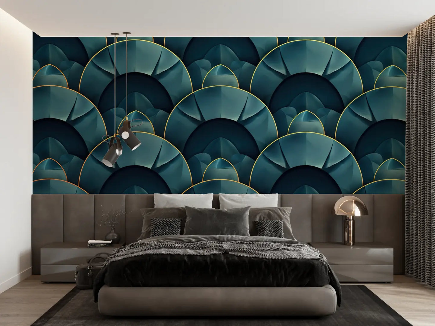 Papel pintado de dormitorio verde azulado - Francés