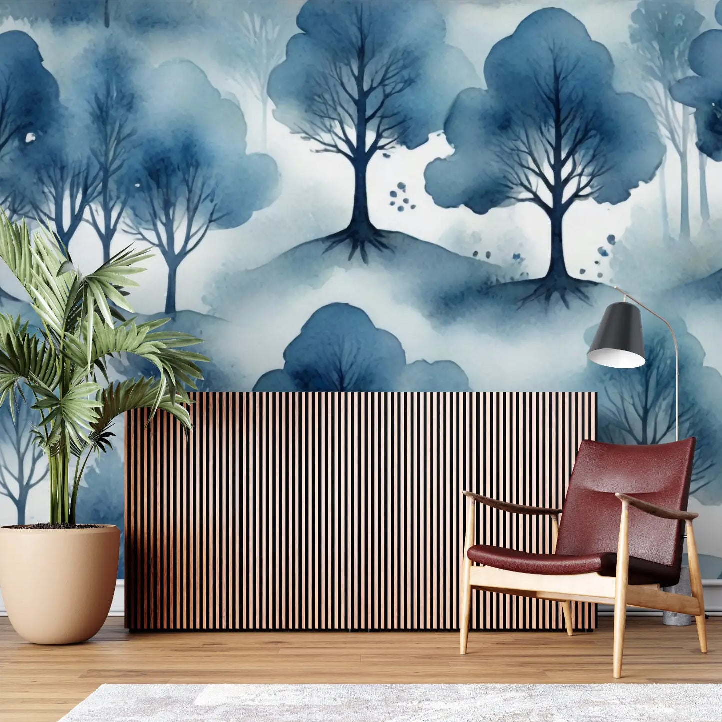 Papel pintado azul y gris - panorama de la pared
