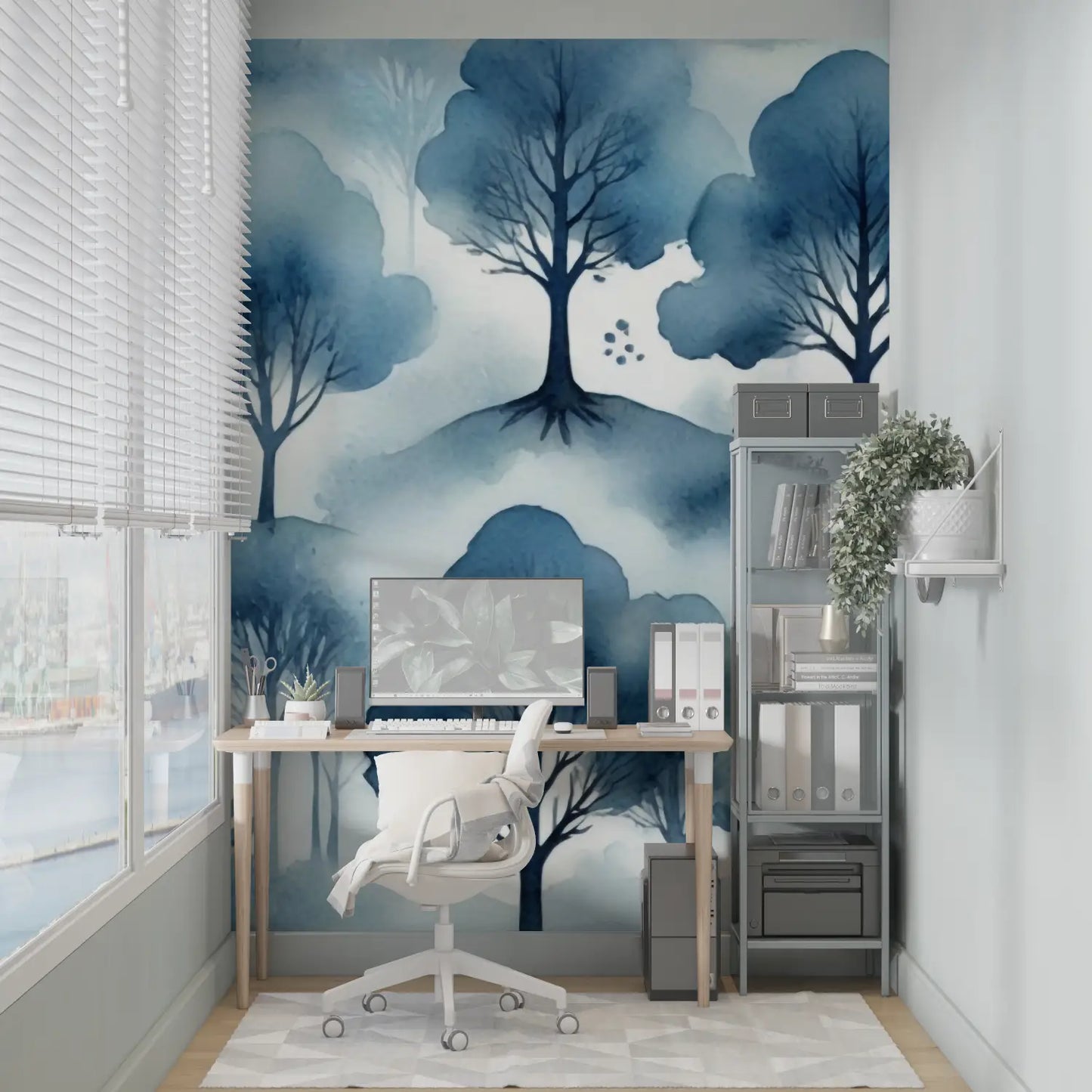 Papel pintado azul y gris - mural