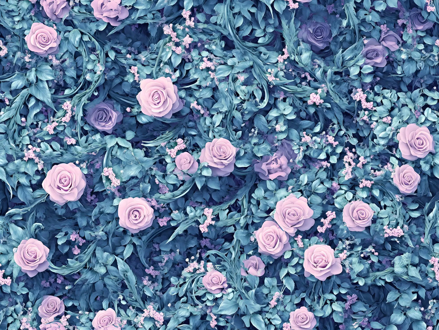 Papel pintado de flores azules y rosas