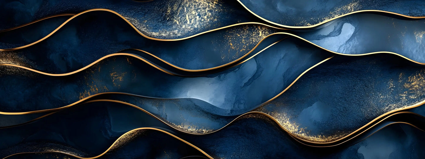 Papel pintado azul marino y dorado