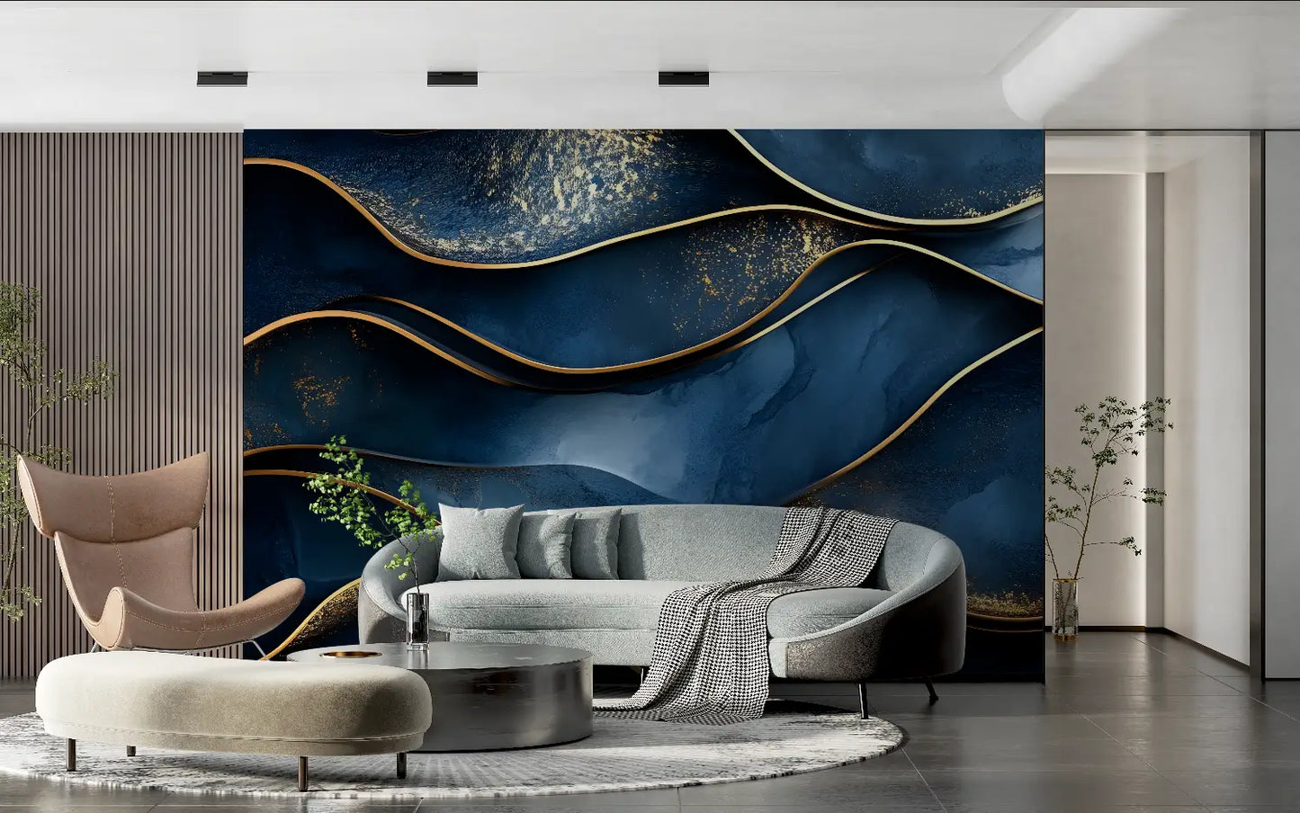 Papel pintado azul marino y dorado - fotomural panorámico