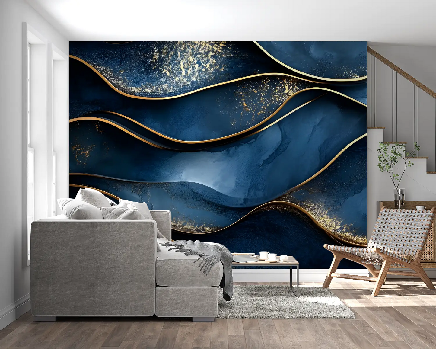 Papel pintado azul marino y dorado - dormitorio para adultos