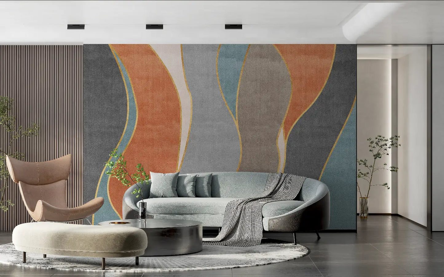 Papel pintado azul terracota - salón