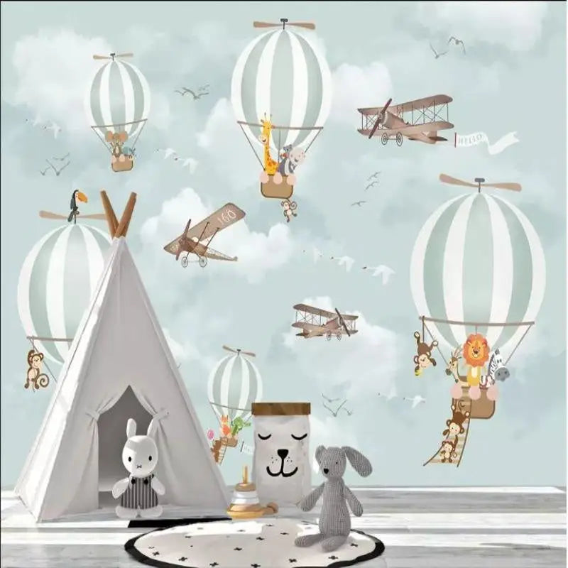 Papel pintado para habitación de bebé con tema de avión