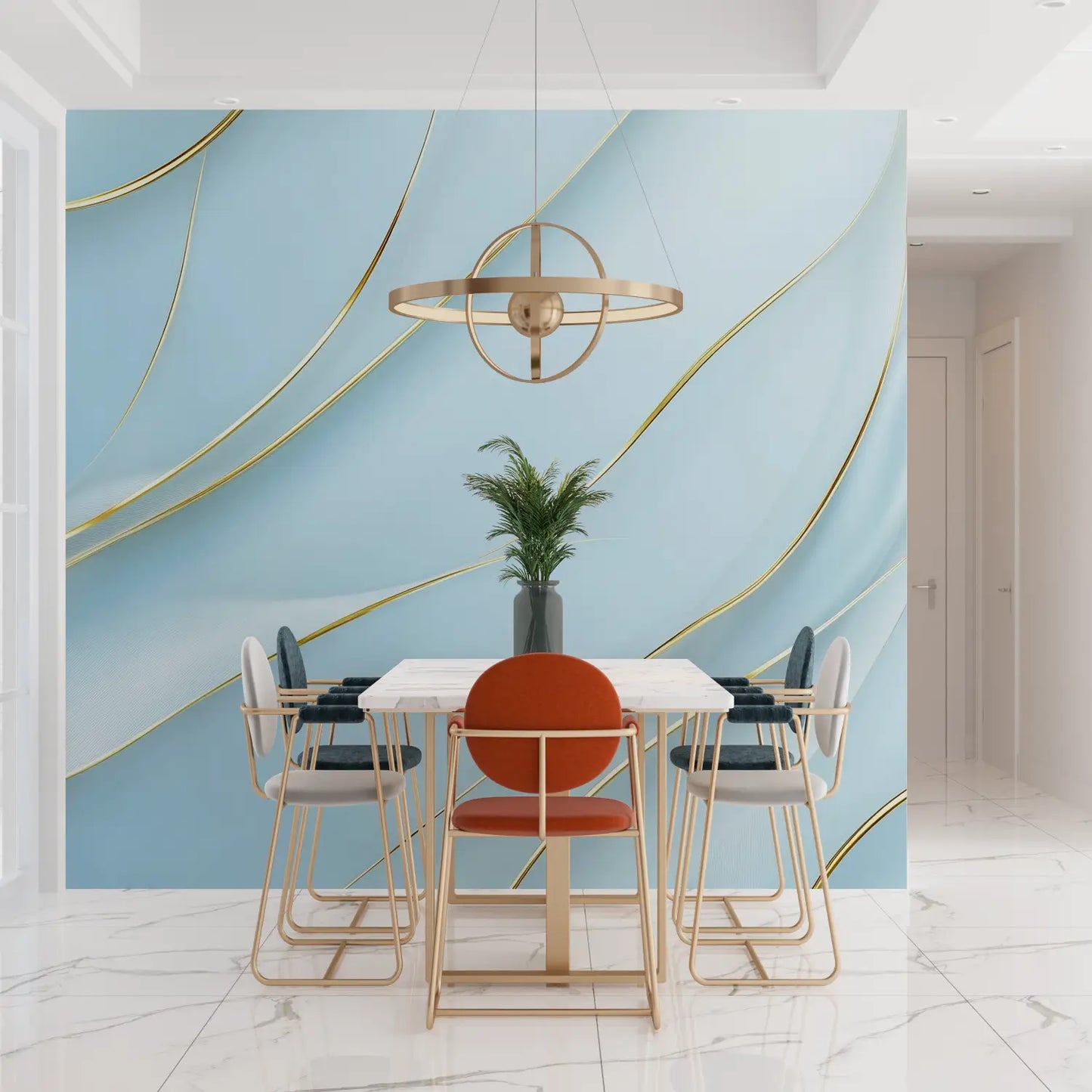 Papel pintado azul para dormitorio - contemporáneo