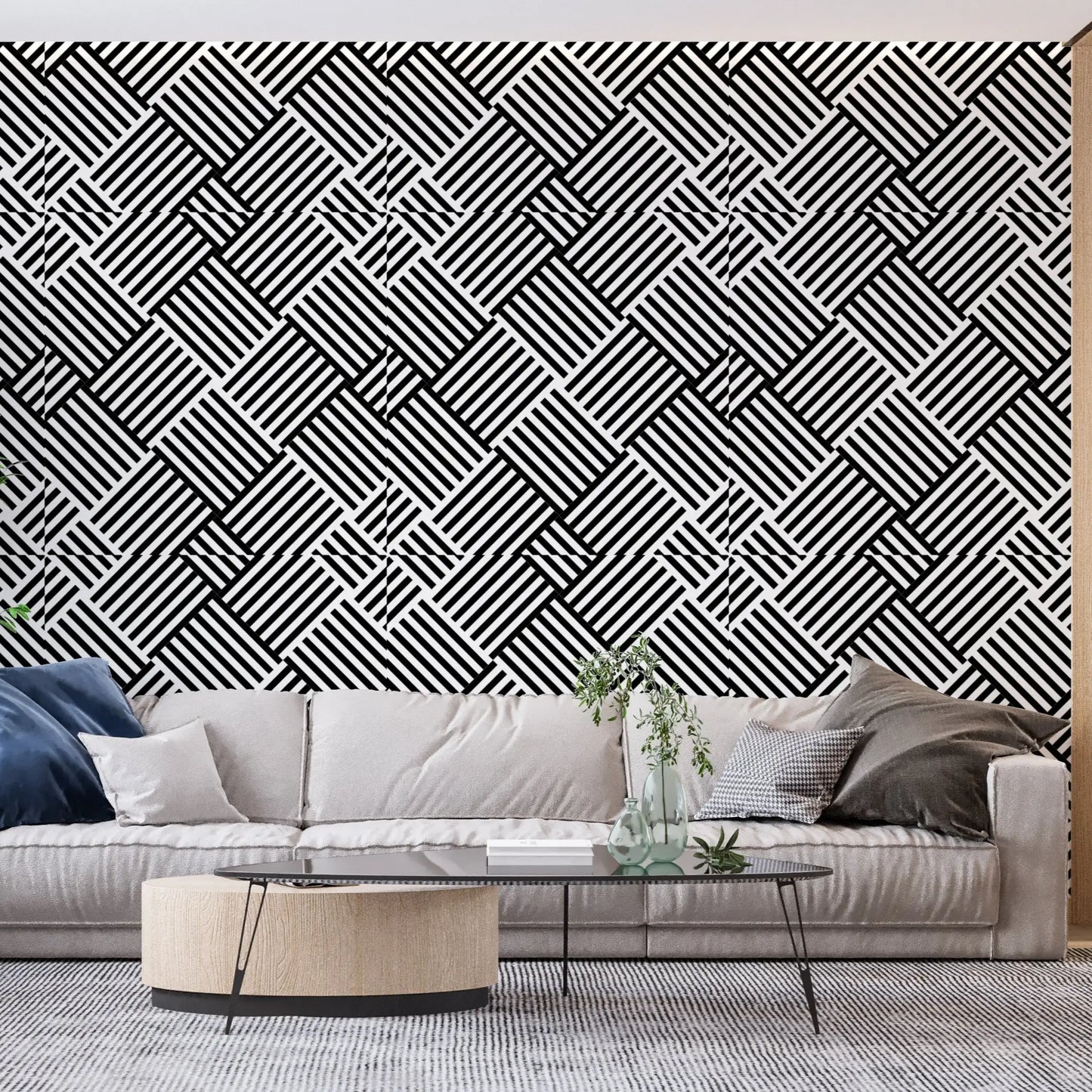 Papel pintado decorativo en blanco y negro