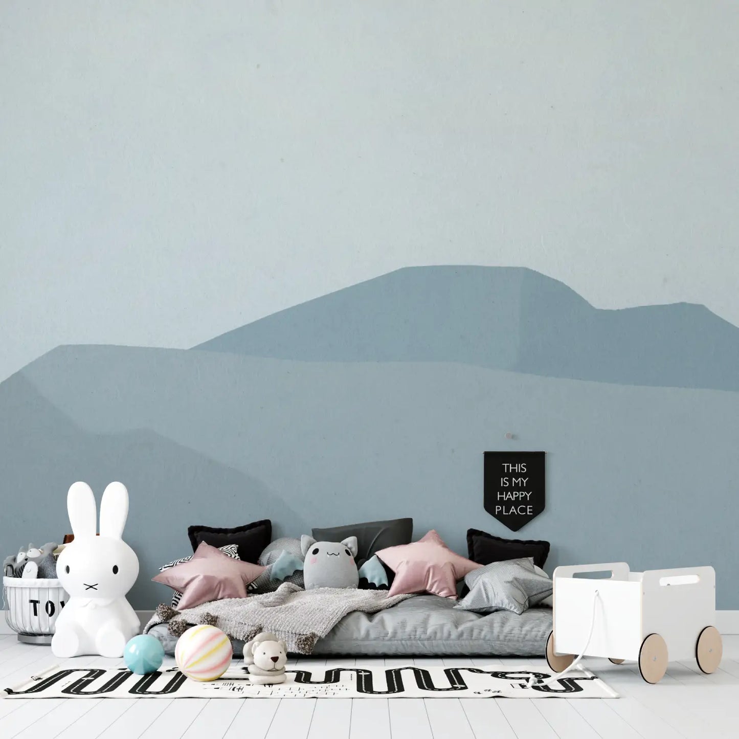 Papel pintado infantil de diseño azul - dormitorio de niño