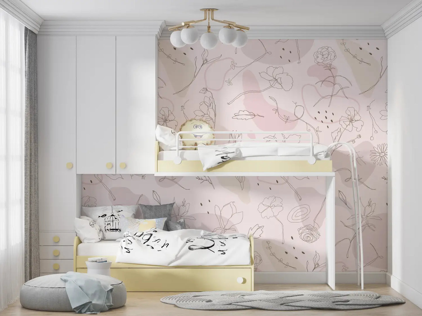 Papel pintado infantil Diseño de flores - pano anime