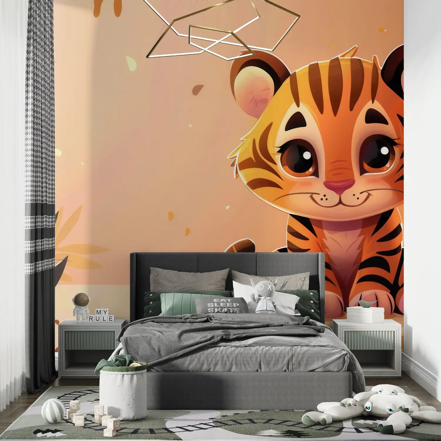 Papel pintado infantil Tigre - pared panorámica del dormitorio