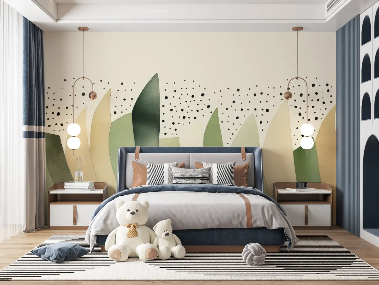 Papel pintado infantil verde salvia - pared panorámica