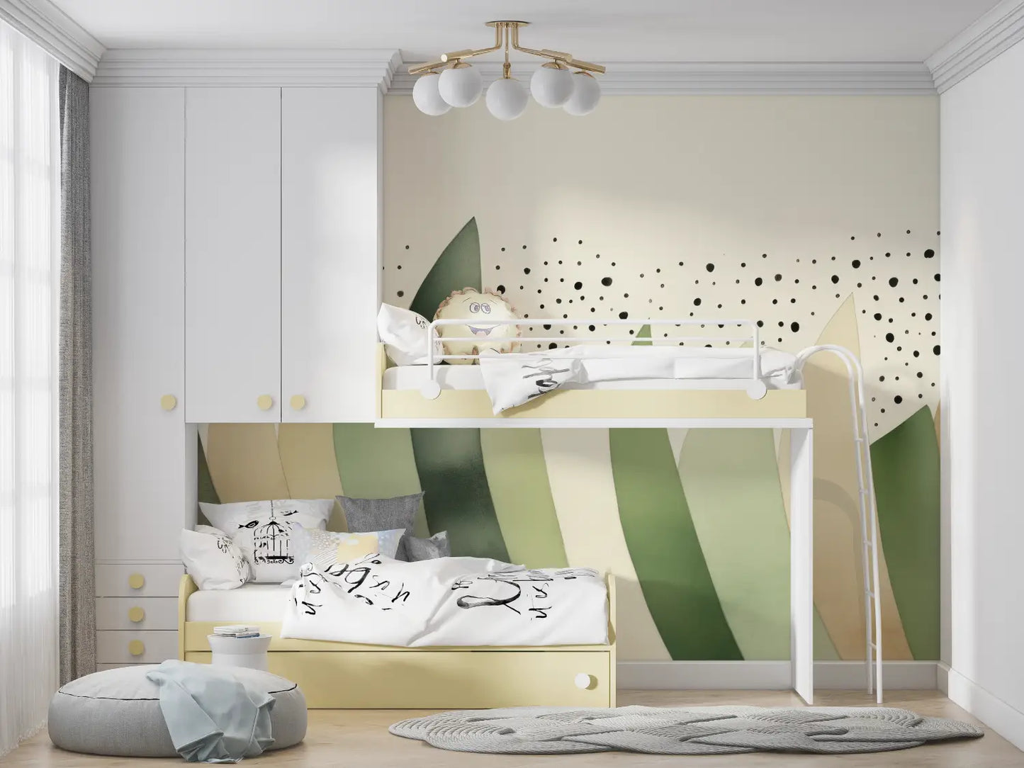 Papel pintado infantil verde salvia - manga hero