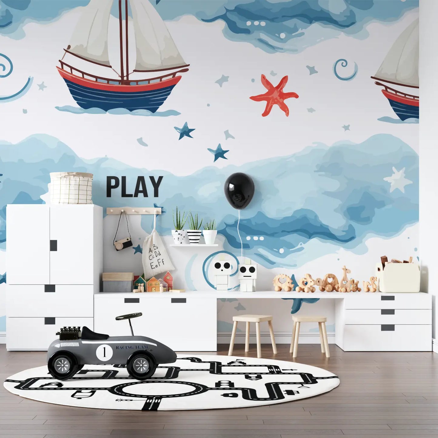 Papel pintado infantil de barcos - pared panorámica