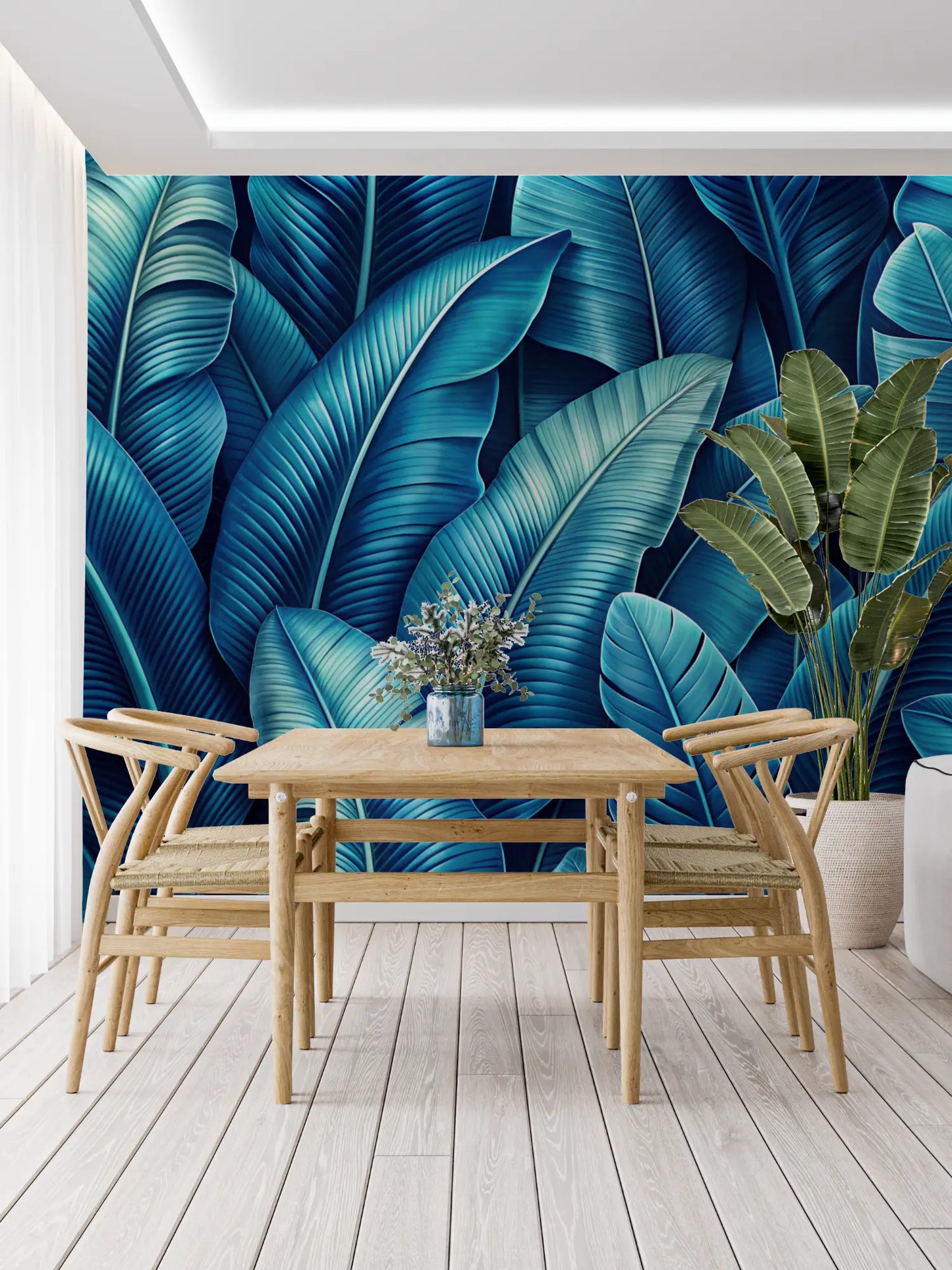 Papel pintado de follaje azul - papel pintado