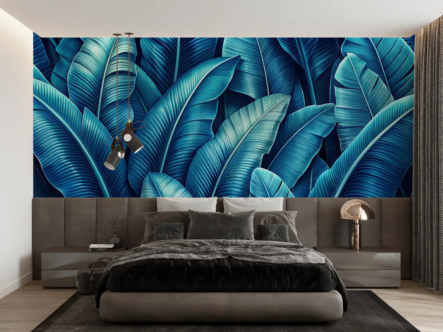 Papel pintado de follaje azul: panorámico de moda