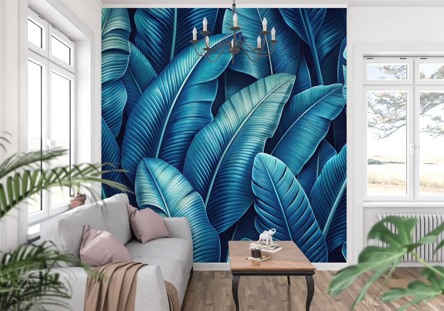 Papel pintado de follaje azul - Francés