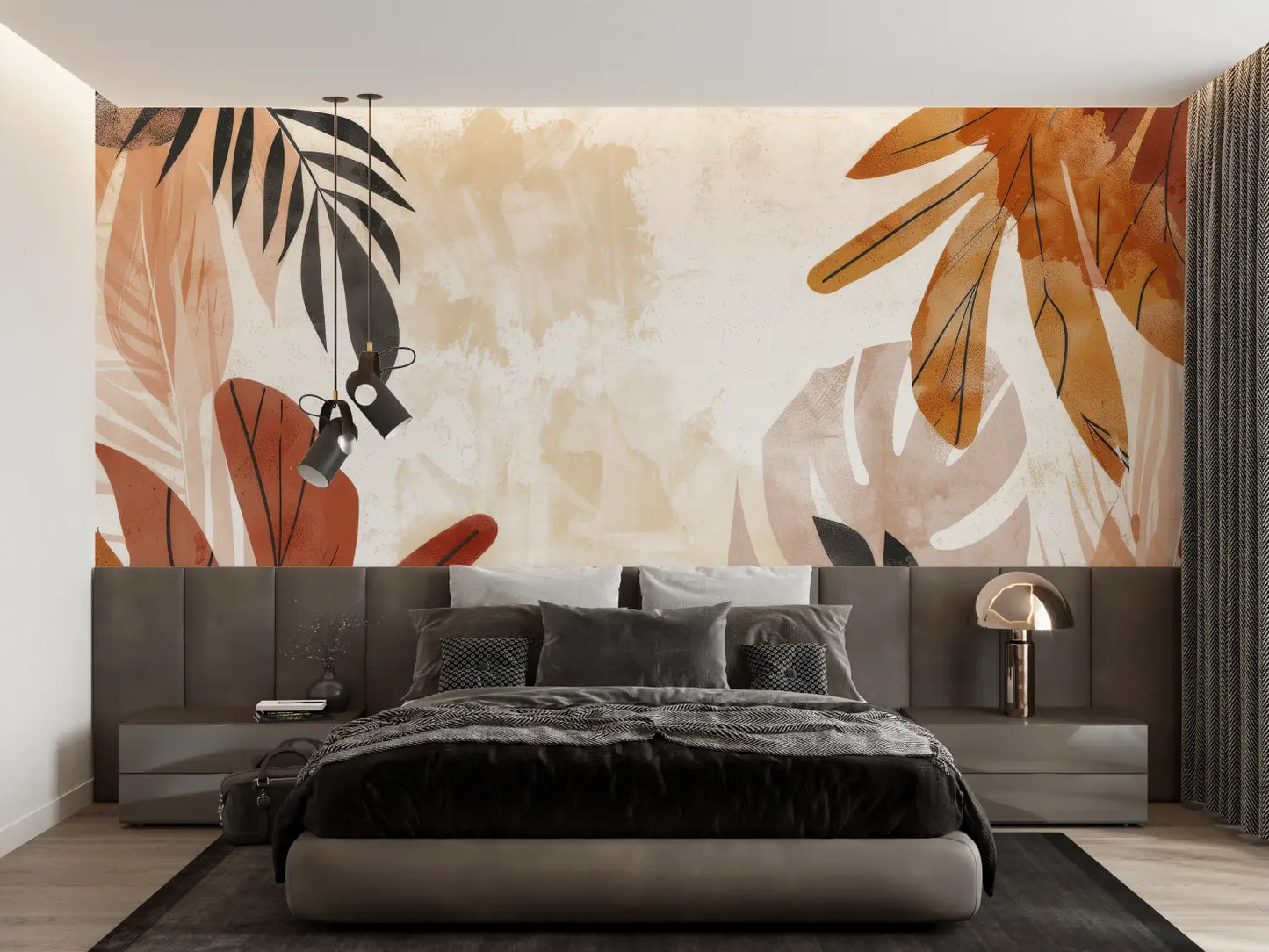 Papel pintado de follaje de terracota - Francés
