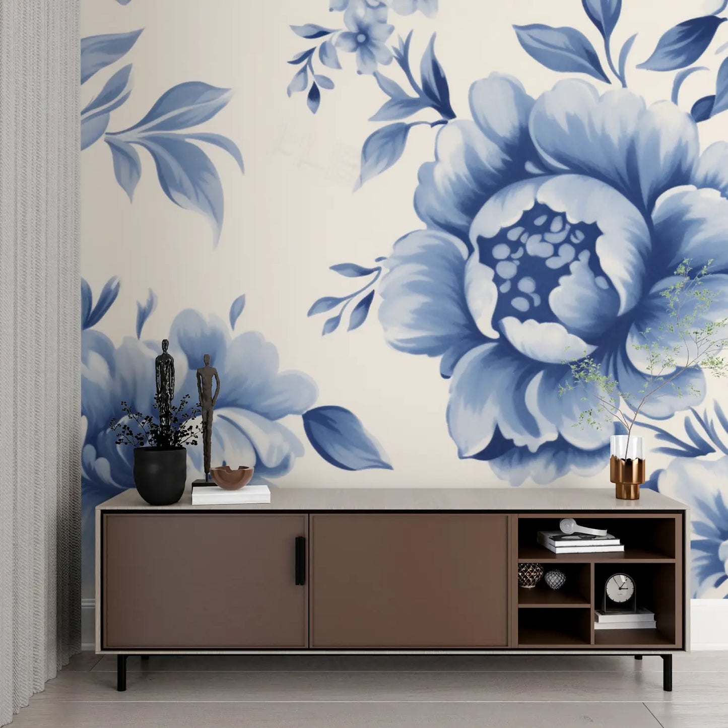 Papel pintado de flores azules - contemporáneo