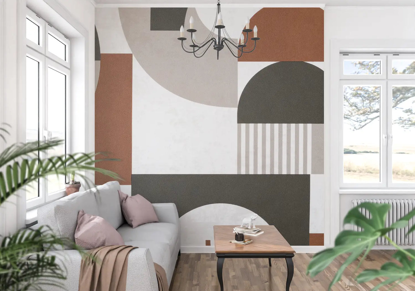 Papel pintado geométrico de terracota - panorámico de moda
