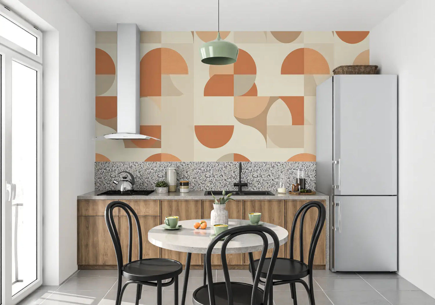 Papel pintado gráfico naranja - pared de la cocina