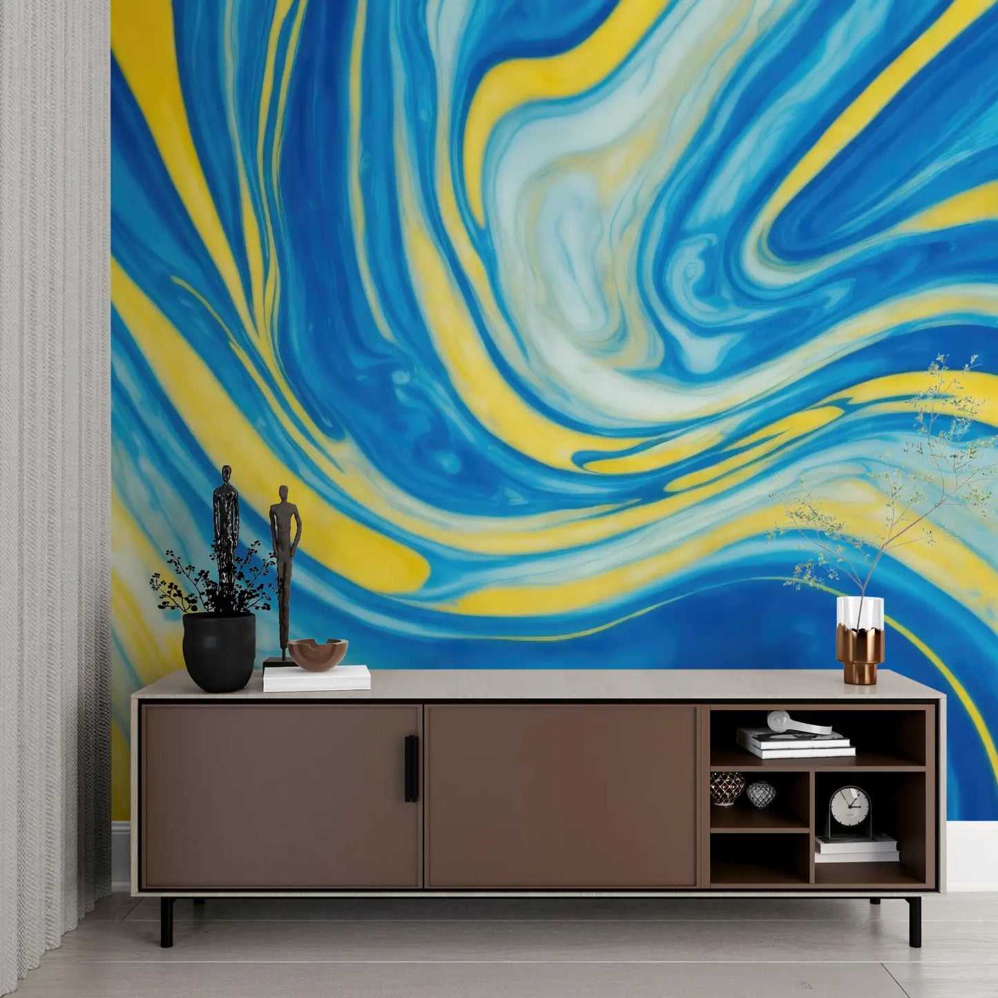 Papel pintado amarillo y azul - diseño
