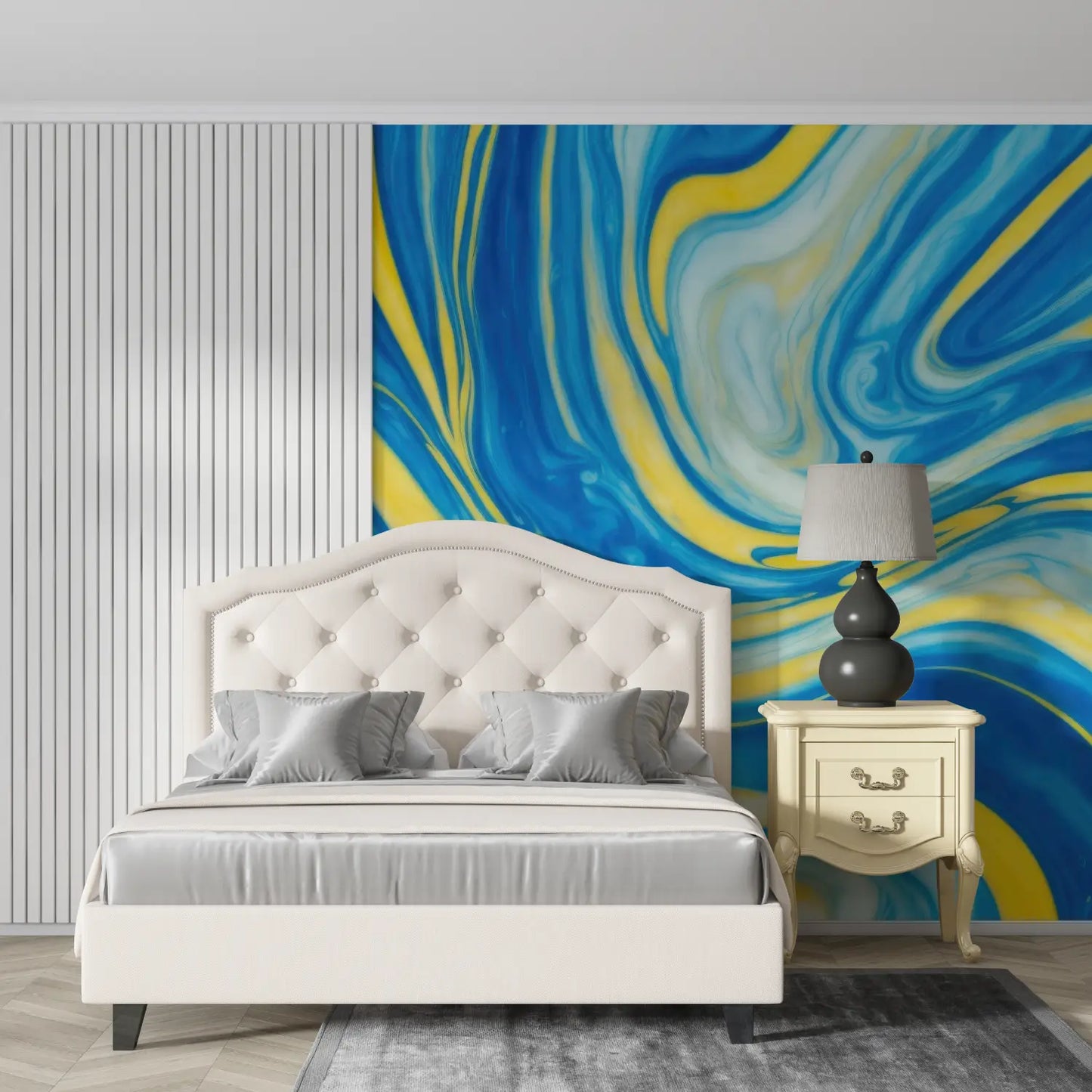 Papel pintado amarillo y azul - contemporáneo