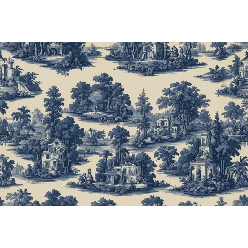 Papel pintado con estampado azul Jouy