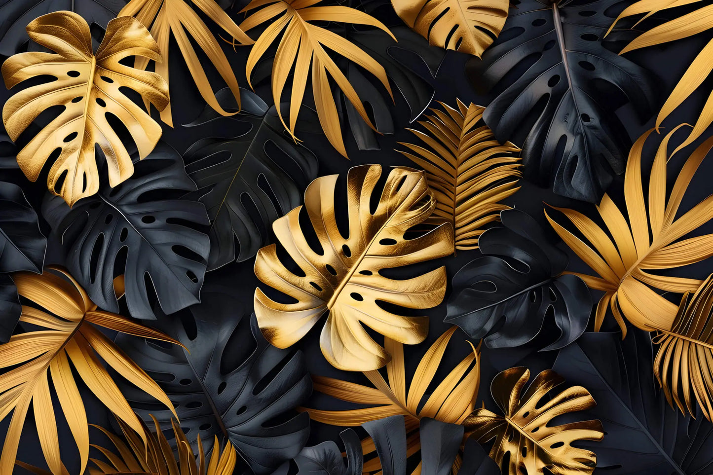 Papel pintado de jungla negro y dorado