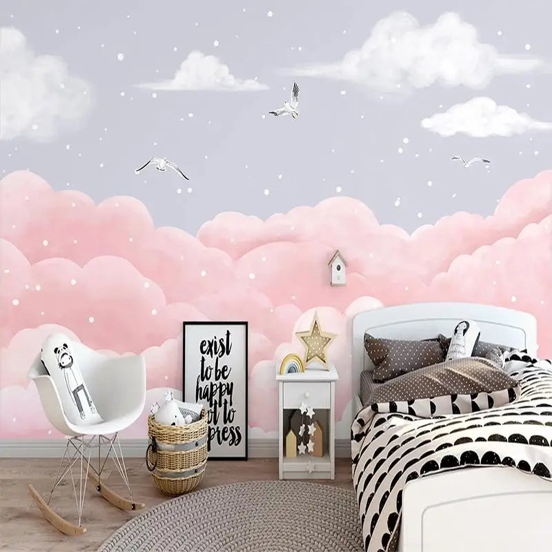 Papel pintado de nubes rosa y gris